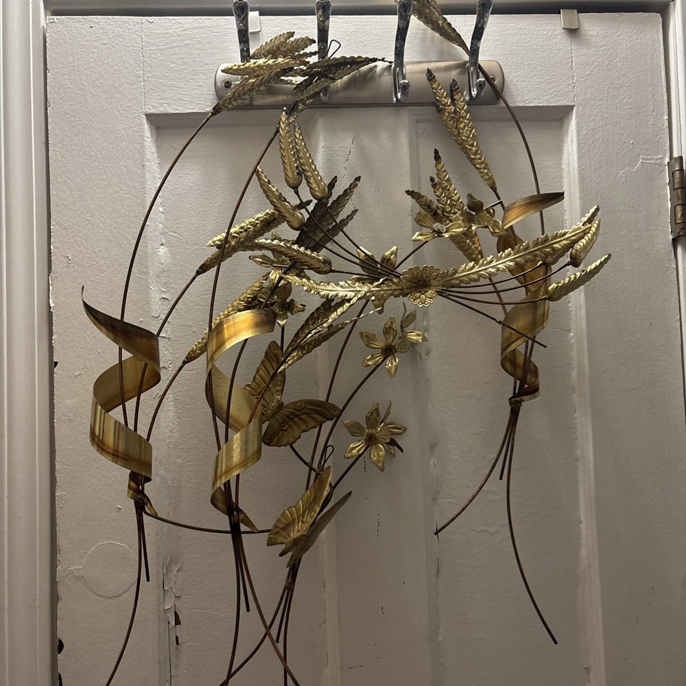 Mid-Century Brass‎ Wheat Decorative Wall Accent Pieces set Of Five